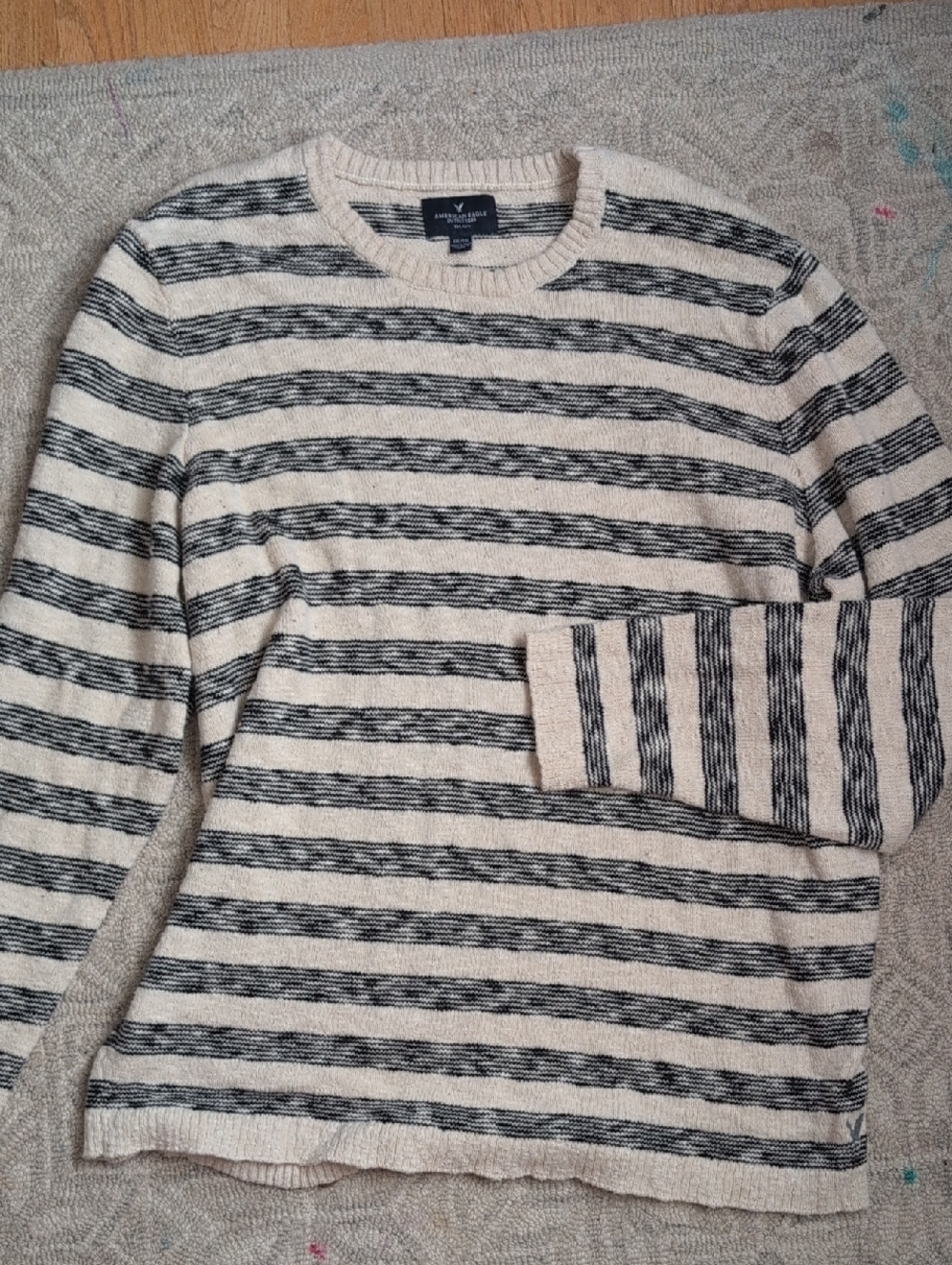 Aeo Soft Stripe Crewneck Sweater - Beige & Black